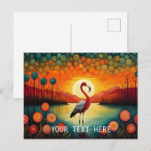 Roze Flamingo Lake Sunset Kleurrijke Bloemen Briefkaart (Voorkant / Achterkant)