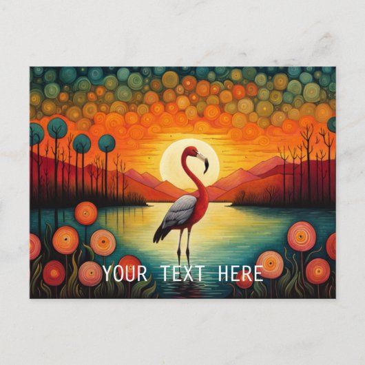 Roze Flamingo Lake Sunset Kleurrijke Bloemen Briefkaart (Voorkant)