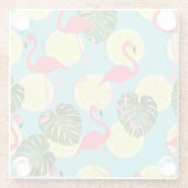 Roze Flamingo Lemon Slice Tropical Leaf Glazen Onderzetter (Achterkant)