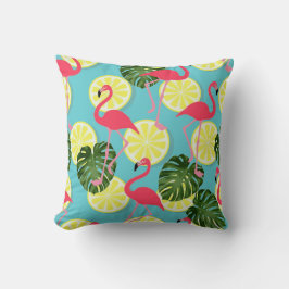 Roze Flamingo Lemon Slice Tropical Leaf Reversible Kussen