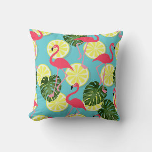 Roze Flamingo Lemon Slice Tropical Leaf Reversible Kussen