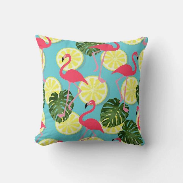 Roze Flamingo Lemon Slice Tropical Leaf Reversible Kussen (Voorkant)