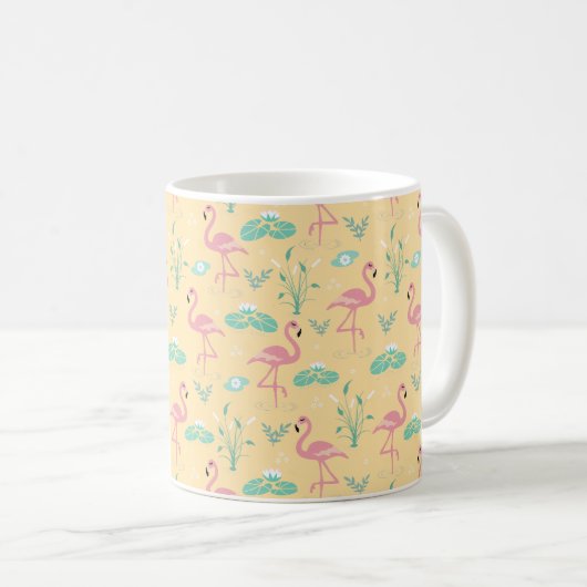 Roze Flamingo leuke gele patroon naam Koffiemok (Voorkant rechts)