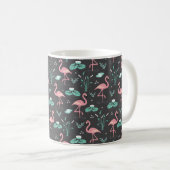 Roze Flamingo leuke grijze patroon naam Koffiemok (Voorkant rechts)