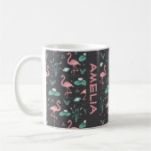 Roze Flamingo leuke grijze patroon naam Koffiemok (Links)