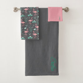 Roze flamingo leuke turquoise grijze patroon bad handdoek