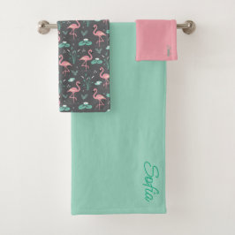 Roze flamingo leuke turquoise grijze patroon bad handdoek