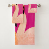 Roze Flamingo Liefde Badkamer Handdoek Set (Insitu)