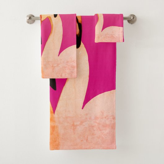 Roze Flamingo Liefde Badkamer Handdoek Set (Insitu)