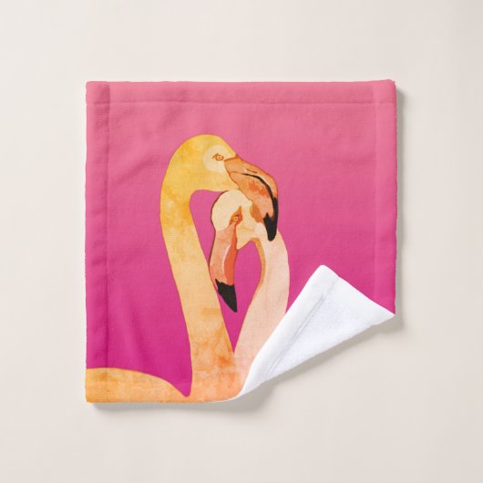 Roze Flamingo Liefde Badkamer Handdoek Set (Wasdoekje)