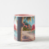 Roze Flamingo Liefde Tropisch Strand Zon Mok (Midden)