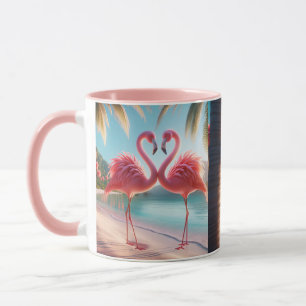 Roze Flamingo Liefde Tropisch Strand Zon Mok