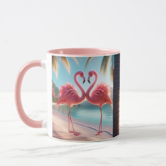 Roze Flamingo Liefde Tropisch Strand Zon Mok (Links)