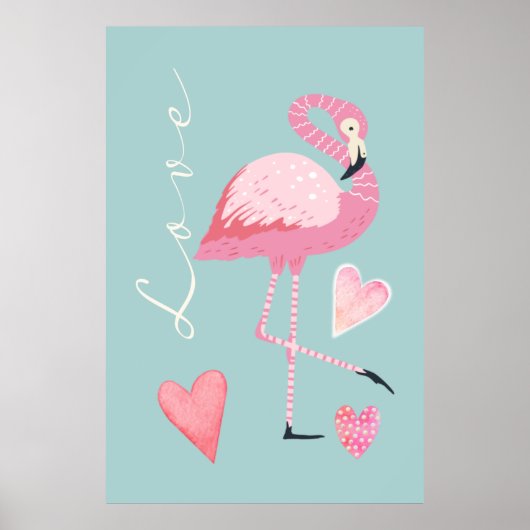 Roze Flamingo Liefdeposter Poster (Voorkant)