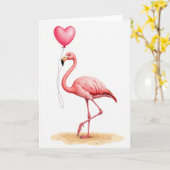Roze Flamingo Liefdeshart Kaart (Gele Bloem)