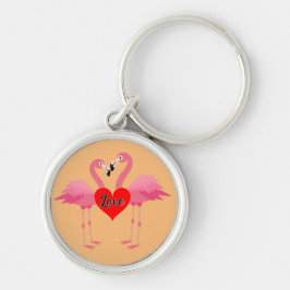 Roze Flamingo Liefdesontwerp - Premium Ronde Sleut Sleutelhanger