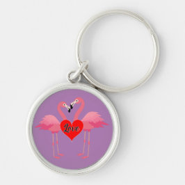Roze Flamingo Liefdesontwerp - Premium Ronde Sleut Sleutelhanger