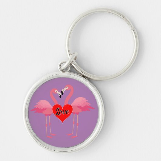 Roze Flamingo Liefdesontwerp - Premium Ronde Sleut Sleutelhanger (Voorkant)