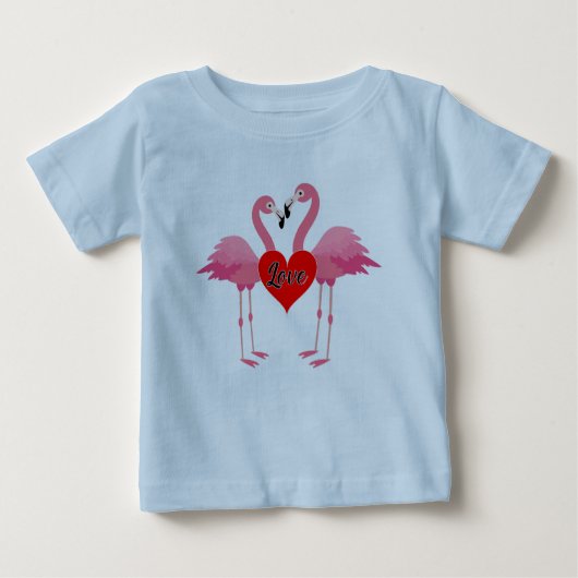 Roze Flamingo Love Design - Baby Fine Jersey T-Shi (Voorkant)