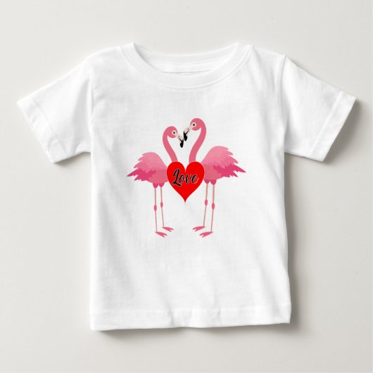 Roze Flamingo Love Design - Baby Fine Jersey T-Shi (Voorkant)