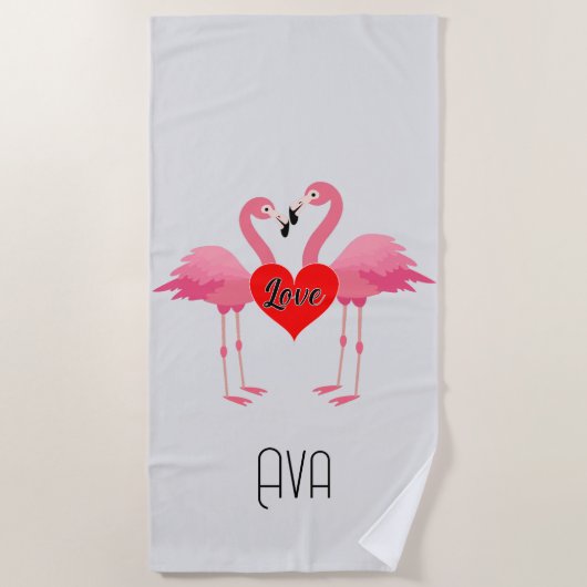 Roze Flamingo Love Design - Beach Towel Strandlaken (Voorkant)