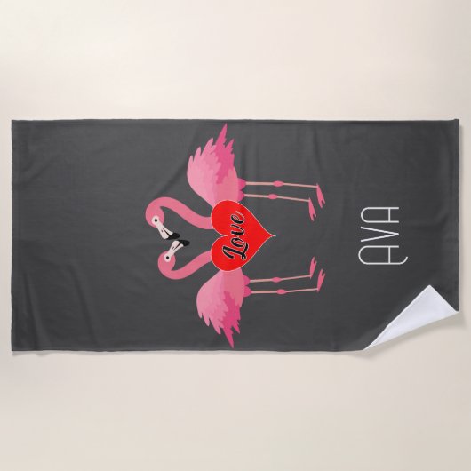 Roze Flamingo Love Design - Beach Towel Strandlaken (Voorkant)