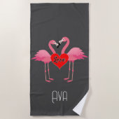 Roze Flamingo Love Design - Beach Towel Strandlaken (Voorkant)