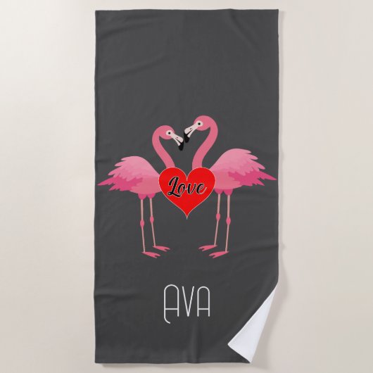 Roze Flamingo Love Design - Beach Towel Strandlaken (Voorkant)