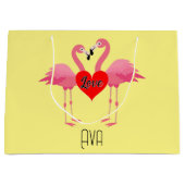 Roze Flamingo Love Design - Gift Bag - Large Groot Cadeauzakje (Voorkant)