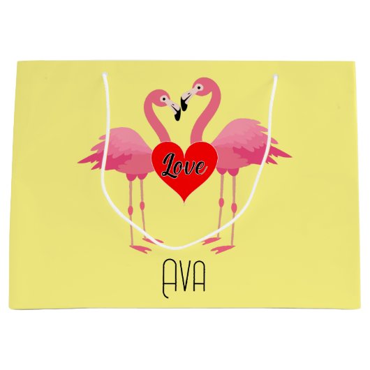 Roze Flamingo Love Design - Gift Bag - Large Groot Cadeauzakje (Voorkant)