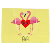 Roze Flamingo Love Design - Gift Bag - Large Groot Cadeauzakje (Achterkant)