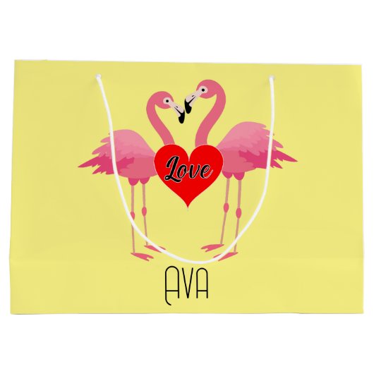Roze Flamingo Love Design - Gift Bag - Large Groot Cadeauzakje (Achterkant)