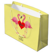 Roze Flamingo Love Design - Gift Bag - Large Groot Cadeauzakje (Achterkant Gekanteld)