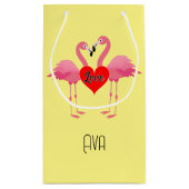 Roze Flamingo Love Design - Gift Bag - Small Klein Cadeauzakje (Achterkant)