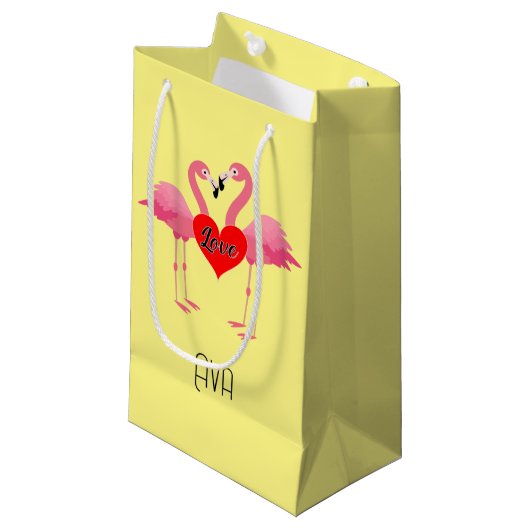 Roze Flamingo Love Design - Gift Bag - Small Klein Cadeauzakje (Voorkant Gekanteld)