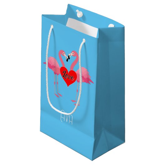 Roze Flamingo Love Design - Gift Bag - Small Klein Cadeauzakje (Voorkant Gekanteld)