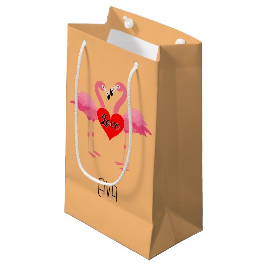 Roze Flamingo Love Design - Gift Bag - Small Klein Cadeauzakje (Voorkant Gekanteld)