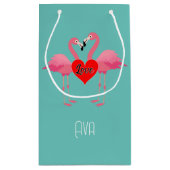 Roze Flamingo Love Design - Gift Bag - Small Klein Cadeauzakje (Achterkant)