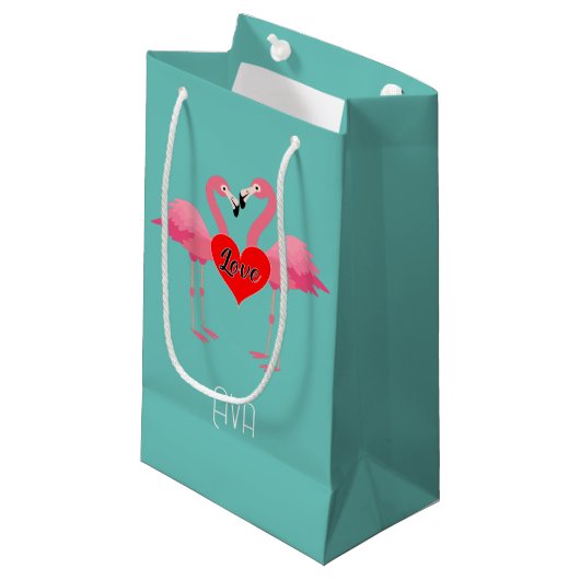 Roze Flamingo Love Design - Gift Bag - Small Klein Cadeauzakje (Voorkant Gekanteld)