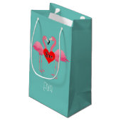 Roze Flamingo Love Design - Gift Bag - Small Klein Cadeauzakje (Achterkant Gekanteld)