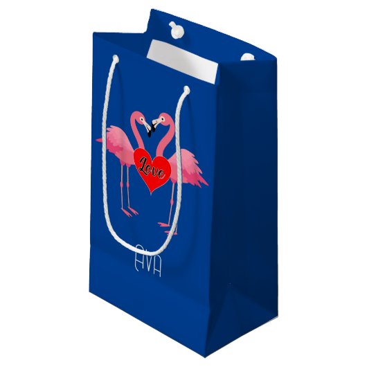 Roze Flamingo Love Design - Gift Bag - Small Klein Cadeauzakje (Voorkant Gekanteld)