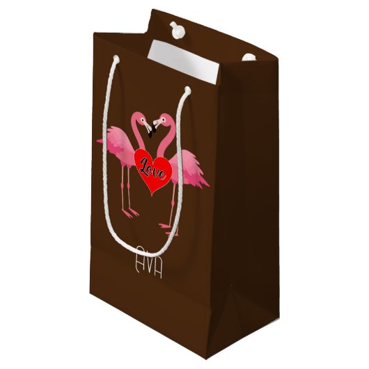 Roze Flamingo Love Design - Gift Bag - Small Klein Cadeauzakje (Voorkant Gekanteld)