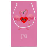 Roze Flamingo Love Design - Gift Bag - Small Klein Cadeauzakje (Achterkant)