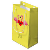 Roze Flamingo Love Design - Gift Bag - Small Klein Cadeauzakje (Achterkant Gekanteld)