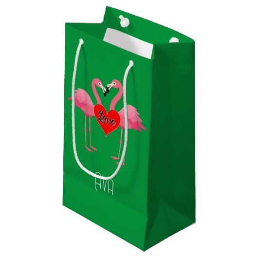 Roze Flamingo Love Design - Gift Bag - Small Klein Cadeauzakje (Voorkant Gekanteld)
