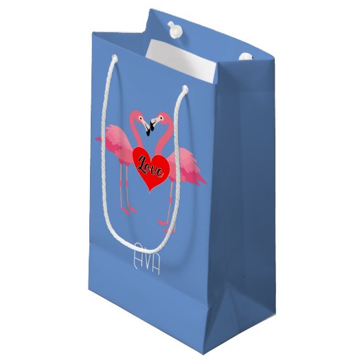 Roze Flamingo Love Design - Gift Bag - Small Klein Cadeauzakje (Voorkant Gekanteld)
