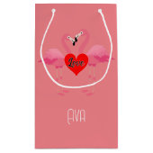 Roze Flamingo Love Design - Gift Bag - Small Klein Cadeauzakje (Achterkant)