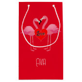 Roze Flamingo Love Design - Gift Bag - Small Klein Cadeauzakje (Achterkant)
