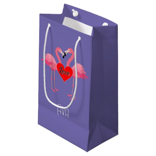 Roze Flamingo Love Design - Gift Bag - Small Klein Cadeauzakje (Voorkant Gekanteld)