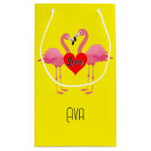 Roze Flamingo Love Design - Gift Bag - Small Klein Cadeauzakje (Achterkant)